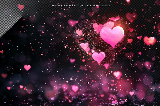 PSD pink heart bokeh in transparent background