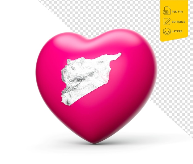 Pink heart with a white map of Syria 3d illustration