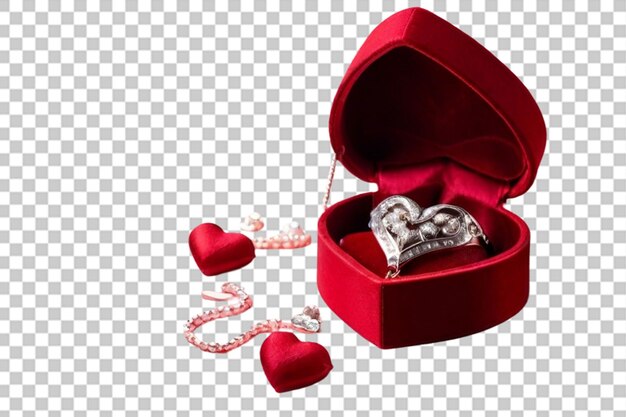 Pink heartshaped and jewelry in red velvet box