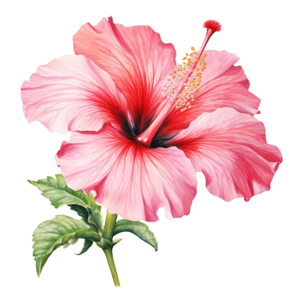 Pink Hibiscus Tropical Flower Illustration Watercolor Style AI Generated