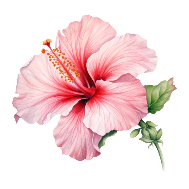 Pink Hibiscus Tropical Flower Illustration Watercolor Style AI Generated