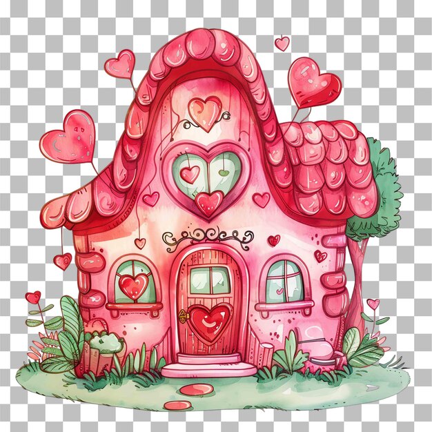 PSD a pink house with hearts and hearts on a white background