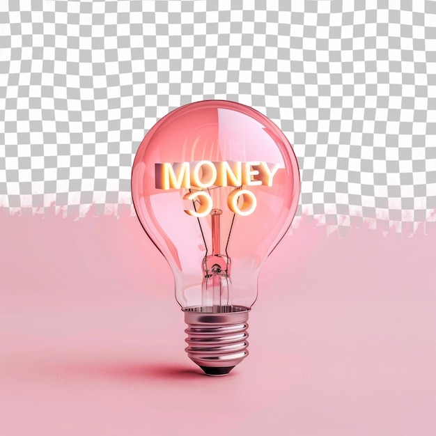 a pink light bulb with the word money on it