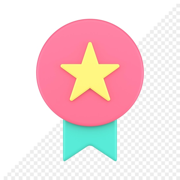 Pink medal ribbon star best award championship challenge certificate front view 3d icon