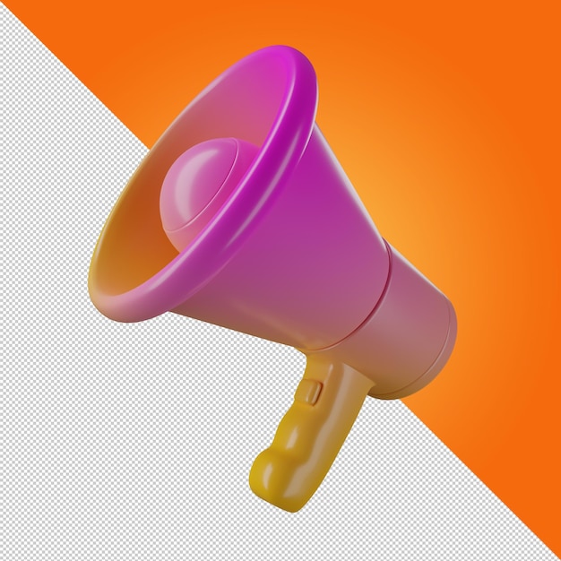 Pink megaphone Pink and yellow horn Loudspeaker icon Isolated multicolored Purple Loudspeaker 3d illustration 3D render