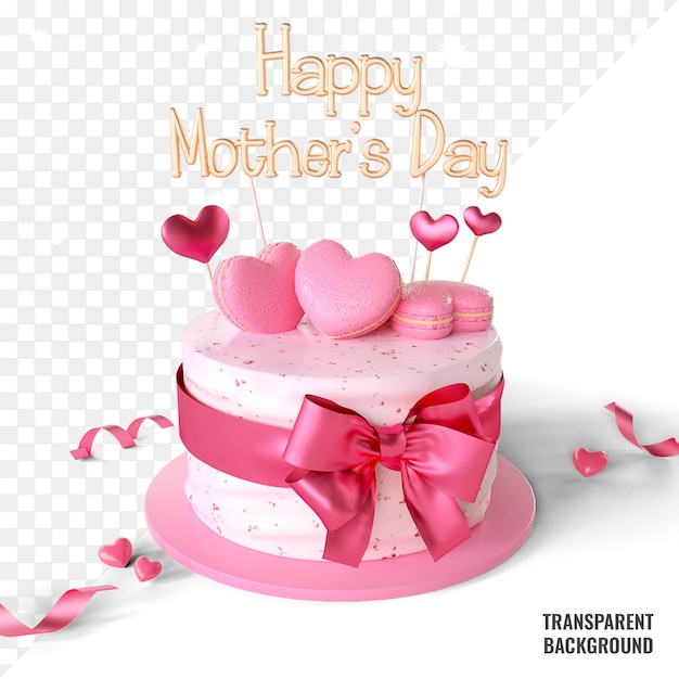 Pink Mother's Day Love Cake gold texture 3d rendering transparent psd