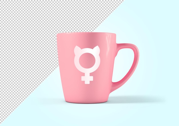 Pink mug mockup with woman symbol