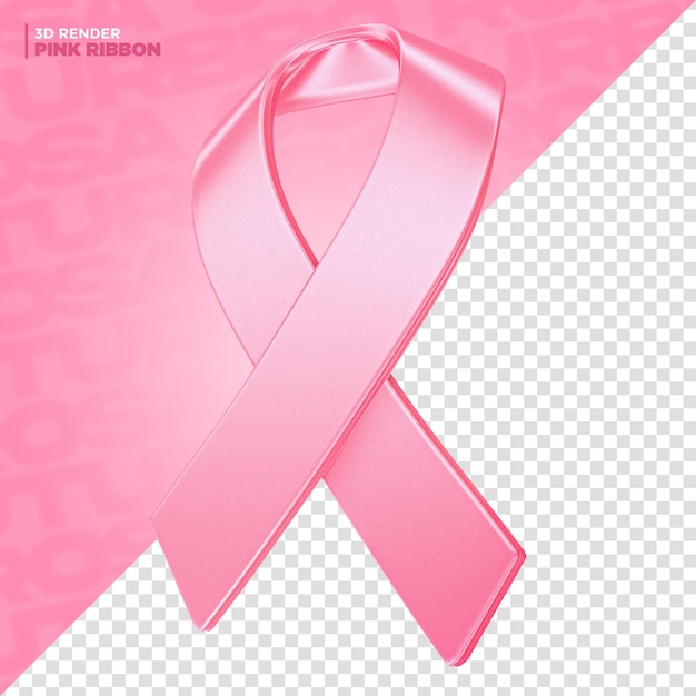 Pink October ribbon label 3d render for composition