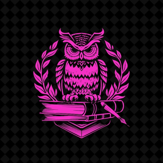 a pink owl with a pink ribbon on it sits on a book with a pink ribbon