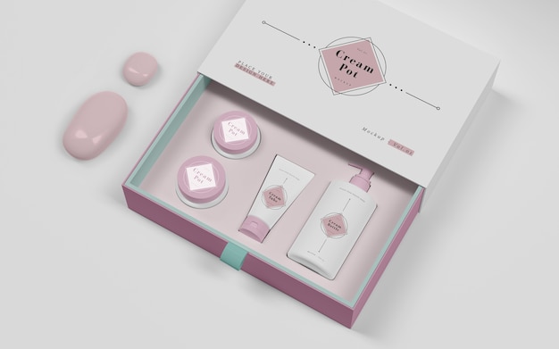 Pink packaging of cosmetic products