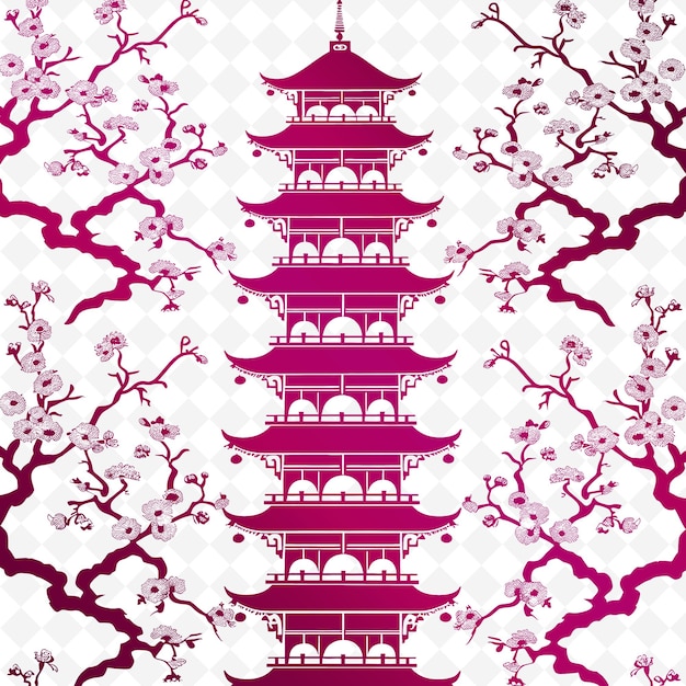 a pink pagoda with a white background and a pink and purple pattern