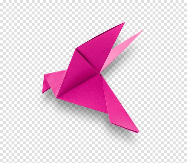 Pink paper dove origami isolated on a white background