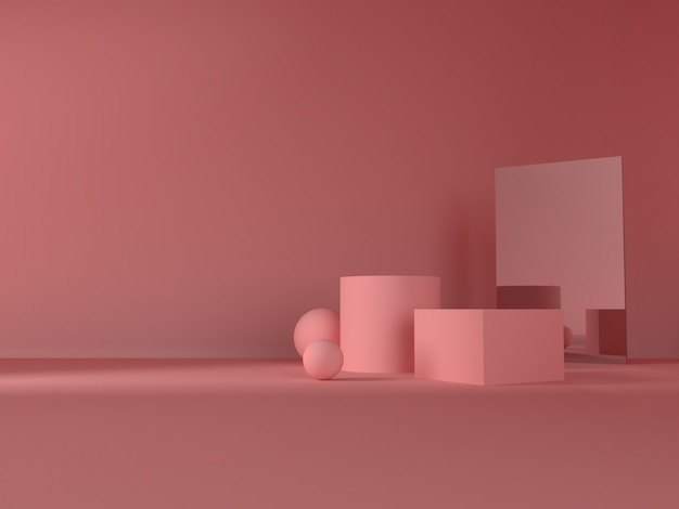 Pink pastel product stand on background. abstract minimal geometry concept