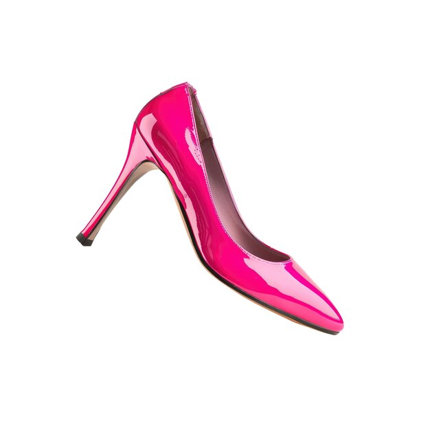 PSD a pink patent highheeled shoe on a white background