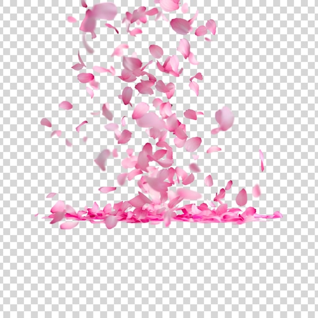 PSD pink petals falling on a transparent background