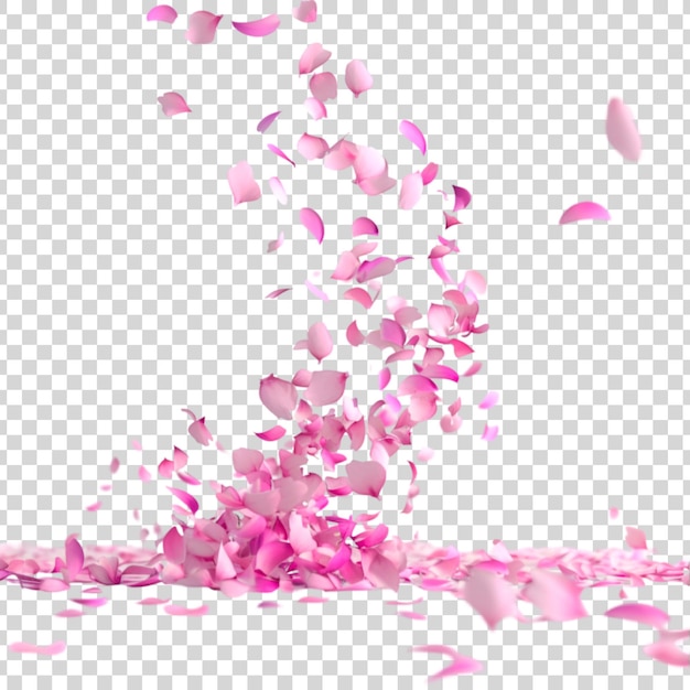 PSD pink petals falling on a transparent background