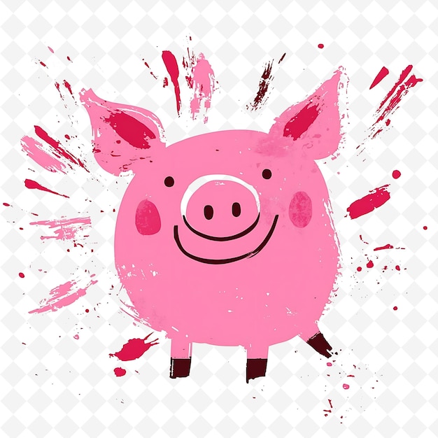 PSD a pink pig with a pink face and a splash of paint on it