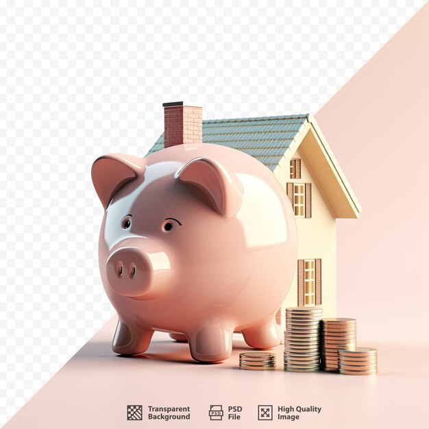 PSD a pink piggy bank with a house and a house with a house and a house with a house on the top.