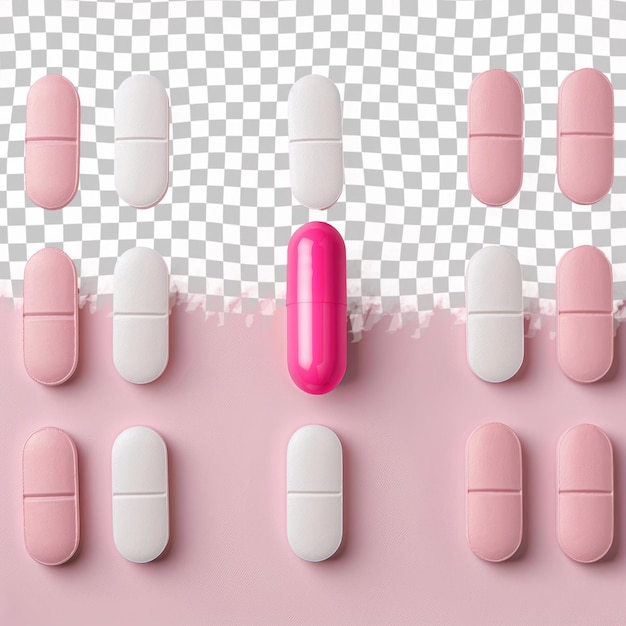 PSD a pink pill with white capsules on a pink background