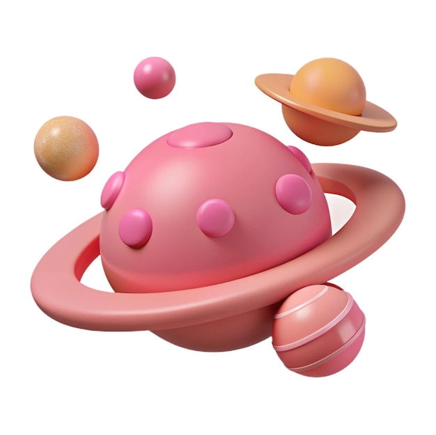 a pink planet with three planets on it