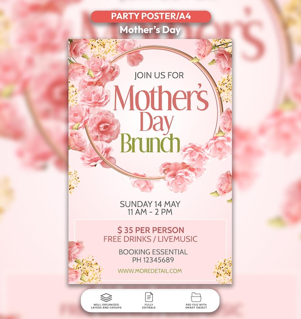 A pink poster for a mother's day brunch.