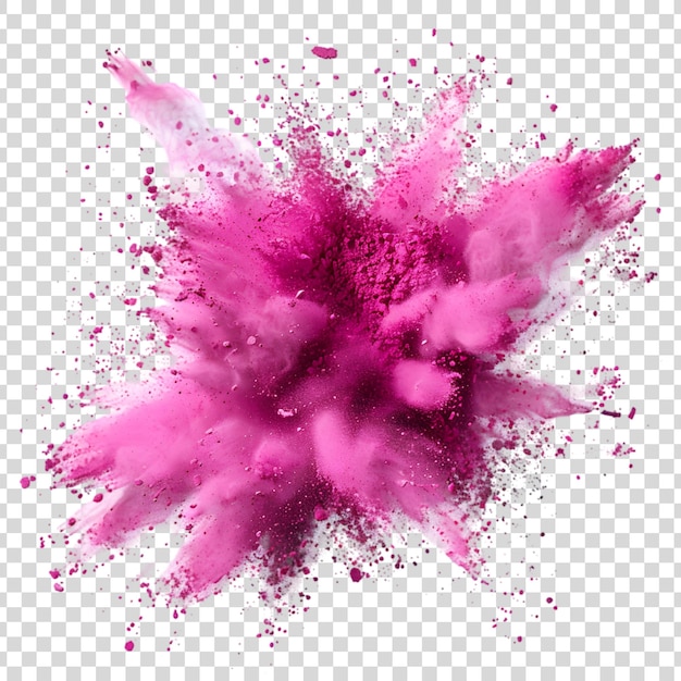 Pink powder explosion isolated on a transparent background