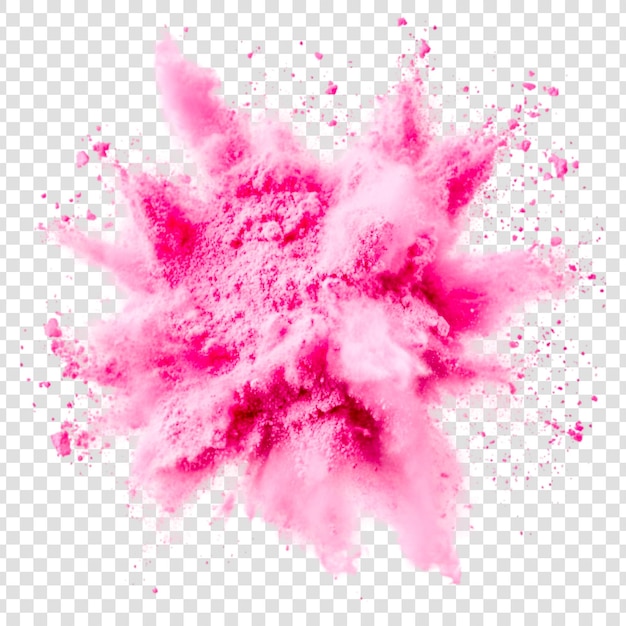 PSD a pink powder explosion splashes on a transparent background