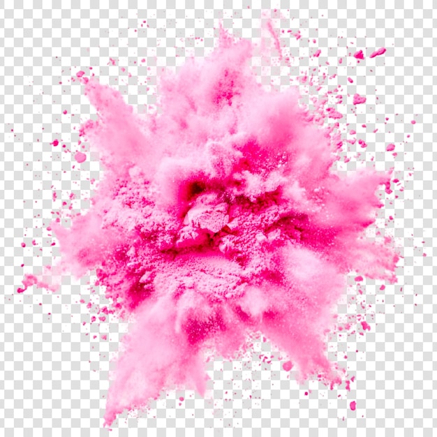 PSD a pink powder explosion splashes on a transparent background