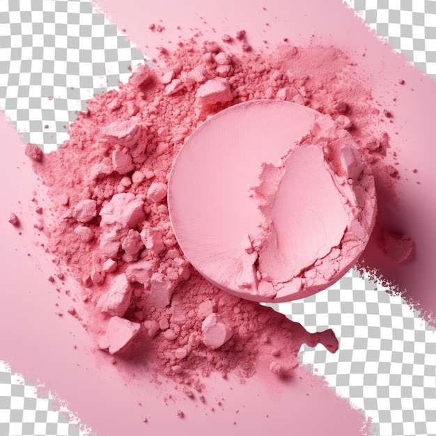 a pink powder and a pink brush are shown on a transparent background.