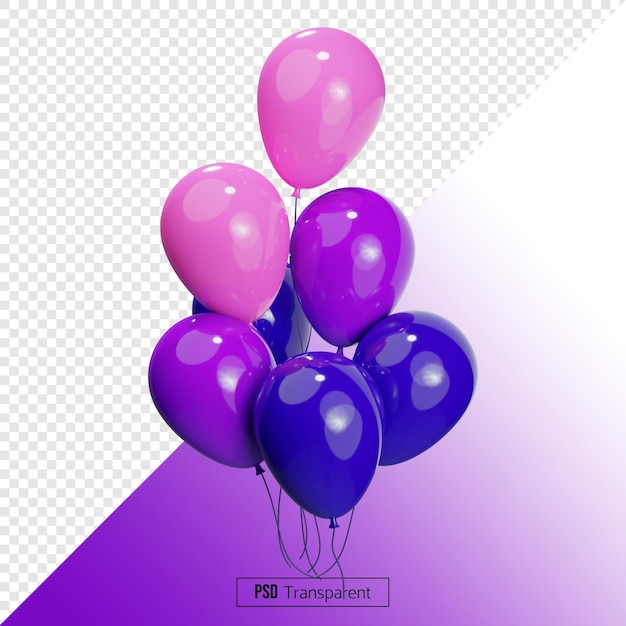 Pink and purple helium balloons 3D rendering. Bunch of glossy colorful balloons.