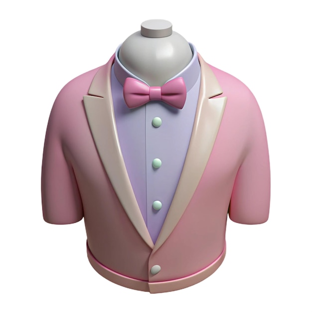 a pink and purple suit with a bow tie on it