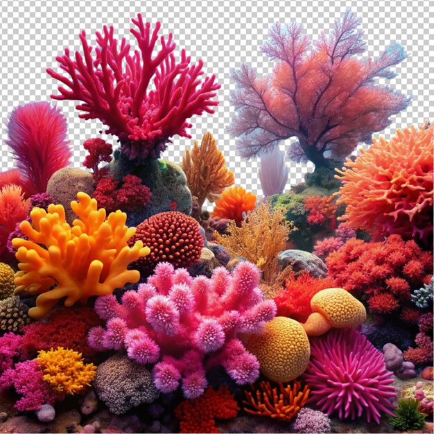 PSD pink red orange coral reef isolated on transparent background