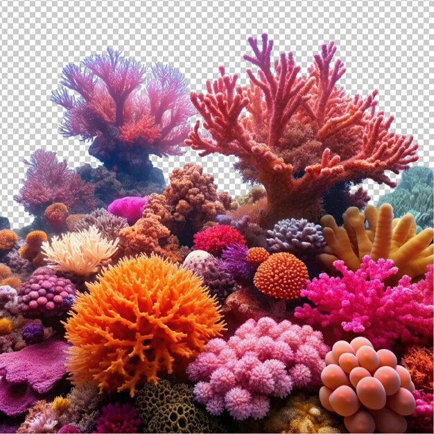 PSD pink red orange coral reef isolated on transparent background