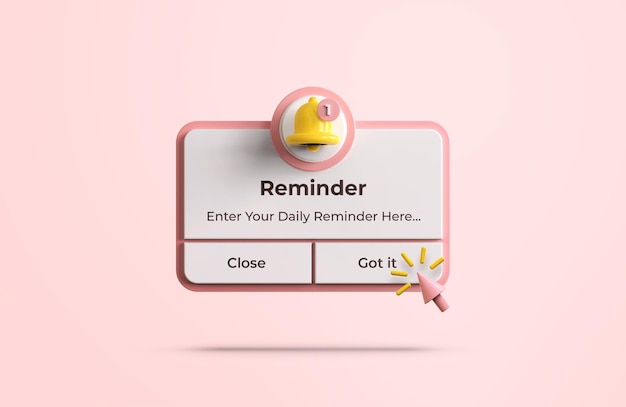 Pink Reminder in 3d design mockup