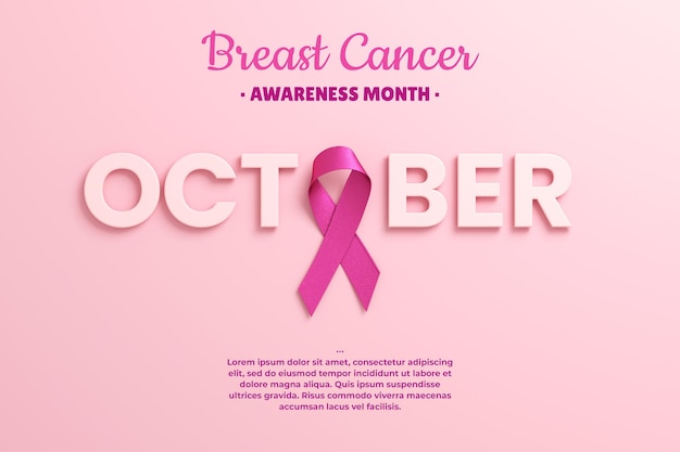 PSD pink ribbon and the word october on a pink background for the breast cancer awareness month