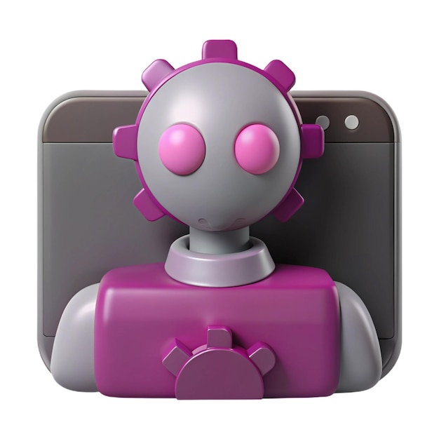 a pink robot with pink eyes and a pink headphones