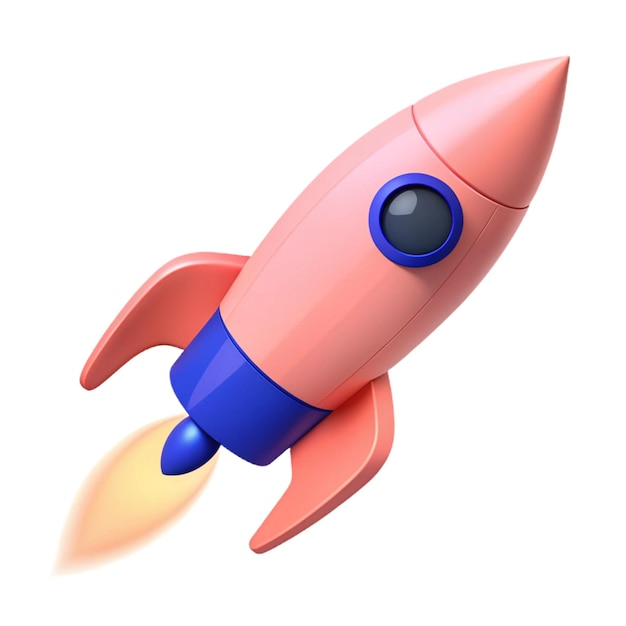 a pink rocket with a blue top and blue bottom