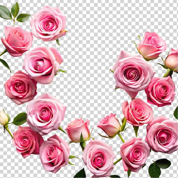 PSD pink roses top view isolated on transparent background