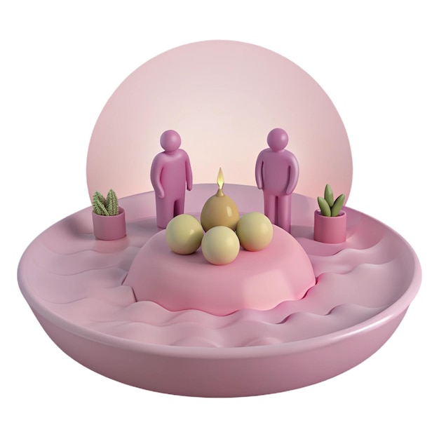 PSD a pink round object with three people standing in the middle