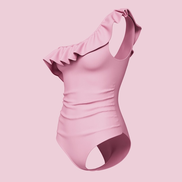 PSD pink ruffled one piece swimsuit mock up 3d rendering