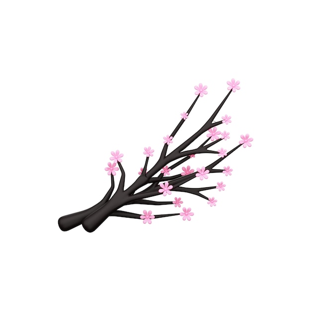 Pink Sakura Flower Tree Branch Icon In 3D Render Style