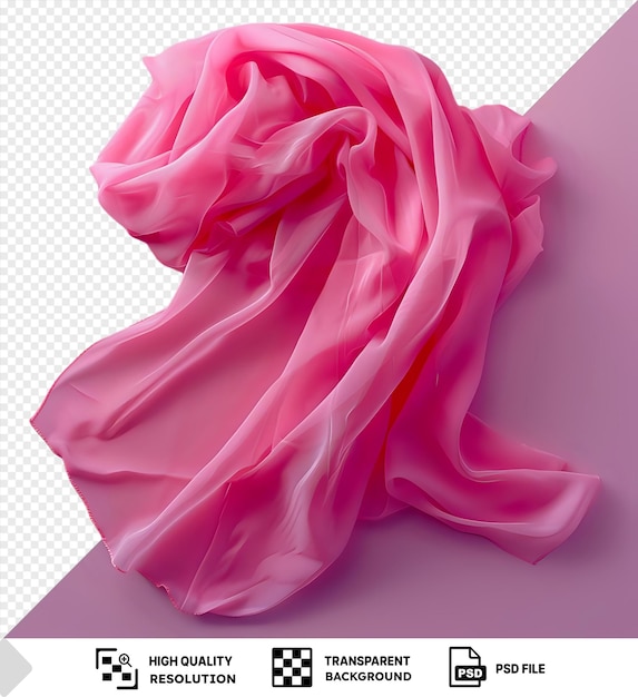 PSD pink sheer fabric draped on a pink background isolated and transparent