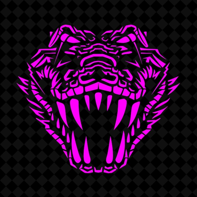 PSD a pink skull with the mouth open on a black background