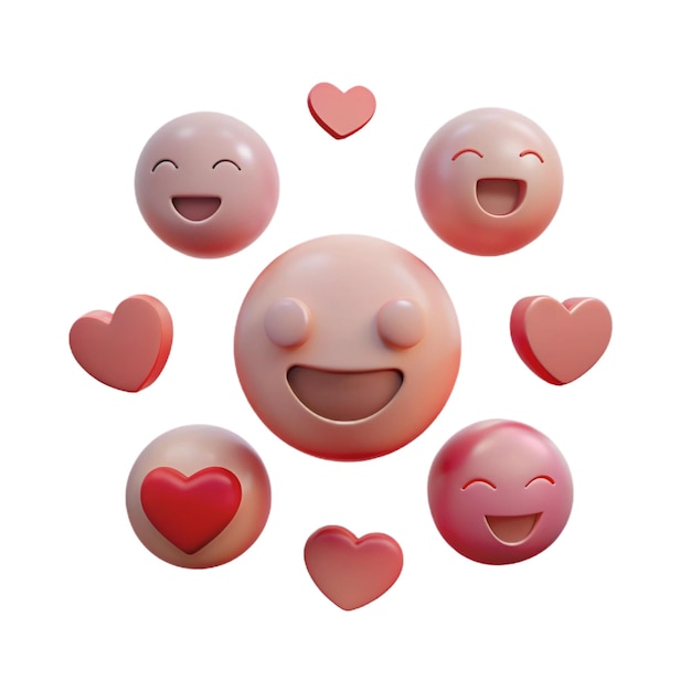 a pink smiley face with many hearts and one with the other smiling