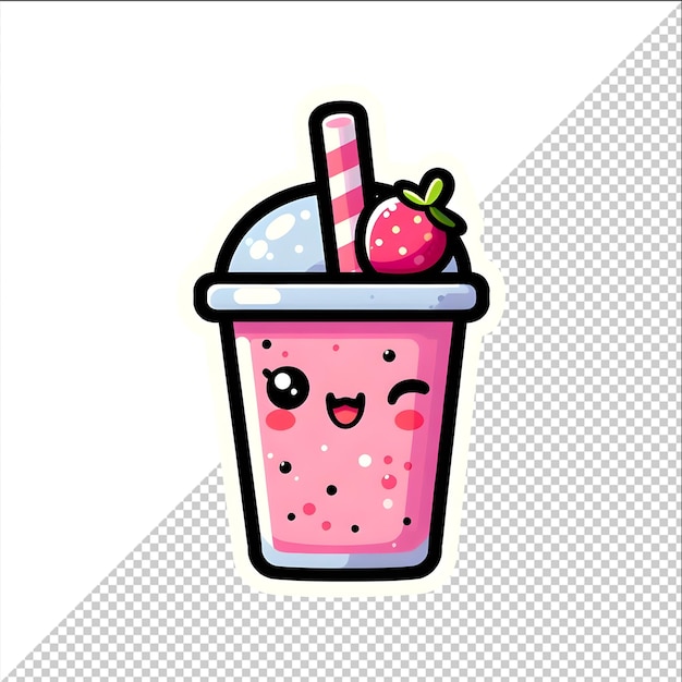 PSD a pink smoothie with a smiley face on it and a strawberry in the cup