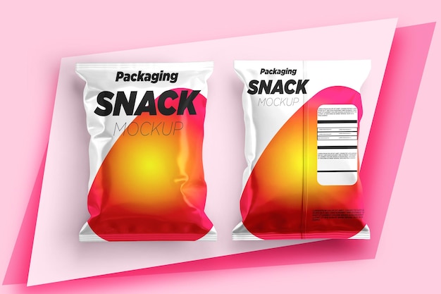 Pink snack pouch plastic bag packaging mockup Premium psd