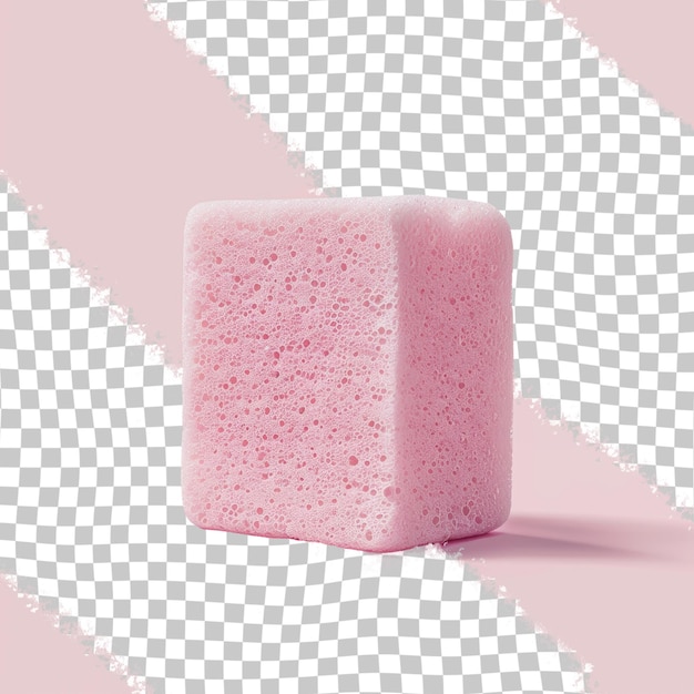 a pink sponge with a pink background and the pink square on the bottom