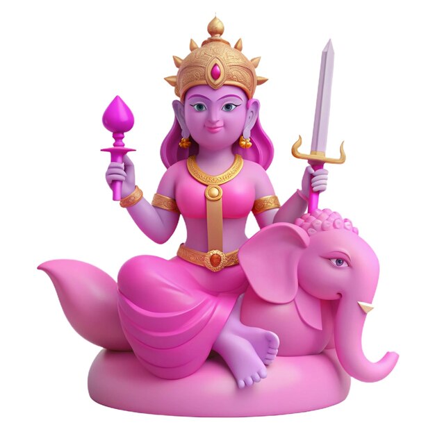 a pink statue of a woman sitting on a pink elephant