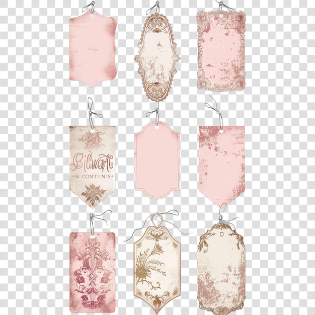 PSD pink tag vintage style printable junk journal embellishmenton transparent background