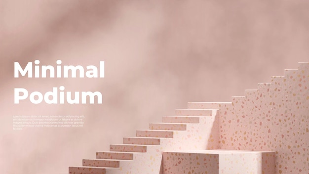 pink terrazzo texture podium in landscape staircase background rendering 3d scene template